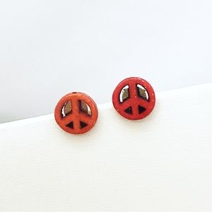 Earrings Peace Sign Earthy Red Boho Bohemian Hippie Y2K Gorpcore Dyed Howlite